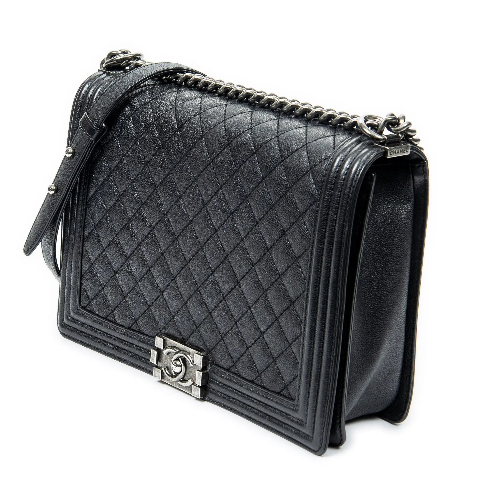 Bolso de Hombro Grande Niño Piel de Becerro Acolchada Negra