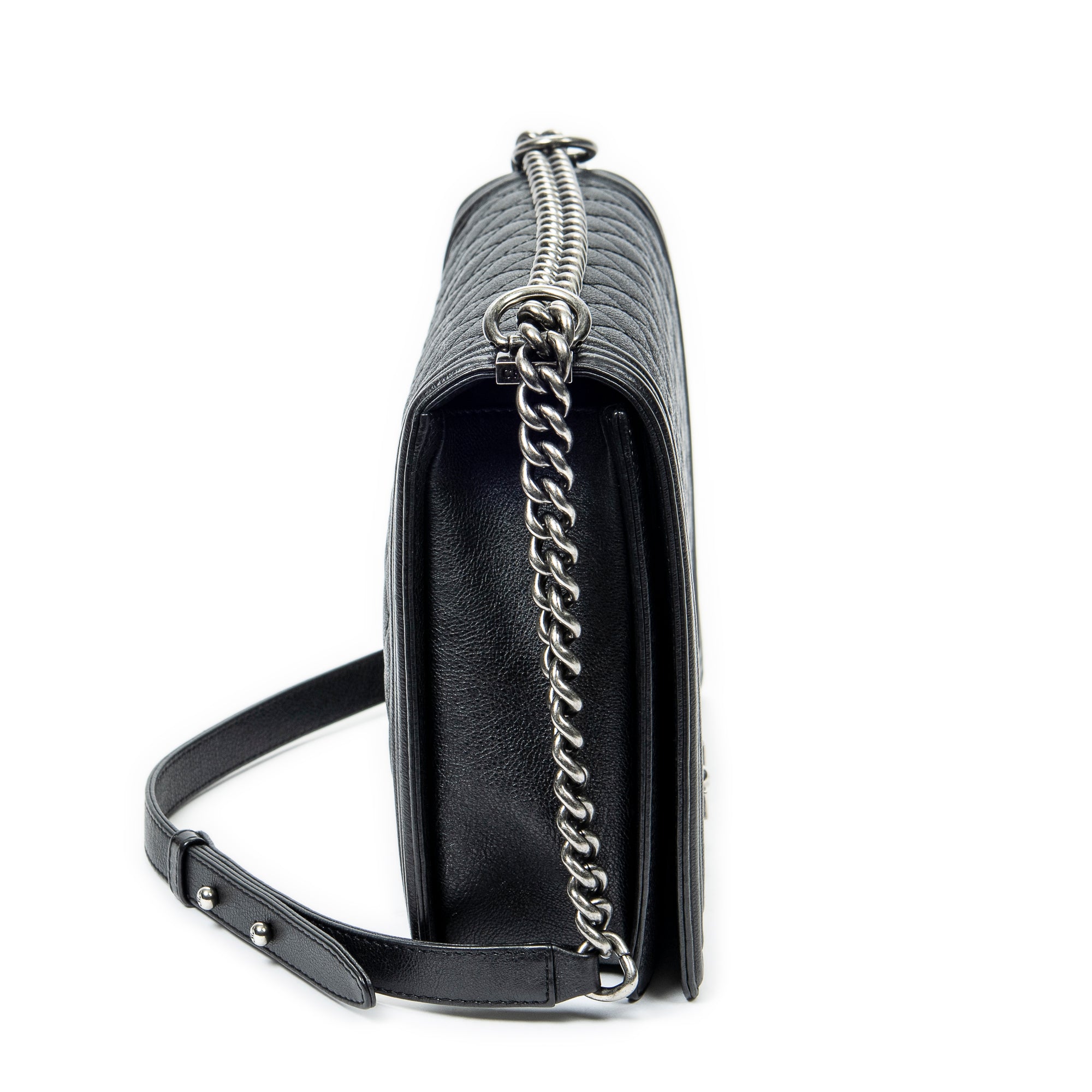 Shoulder Bag Large Boy Black Quilted Calfskin Leather