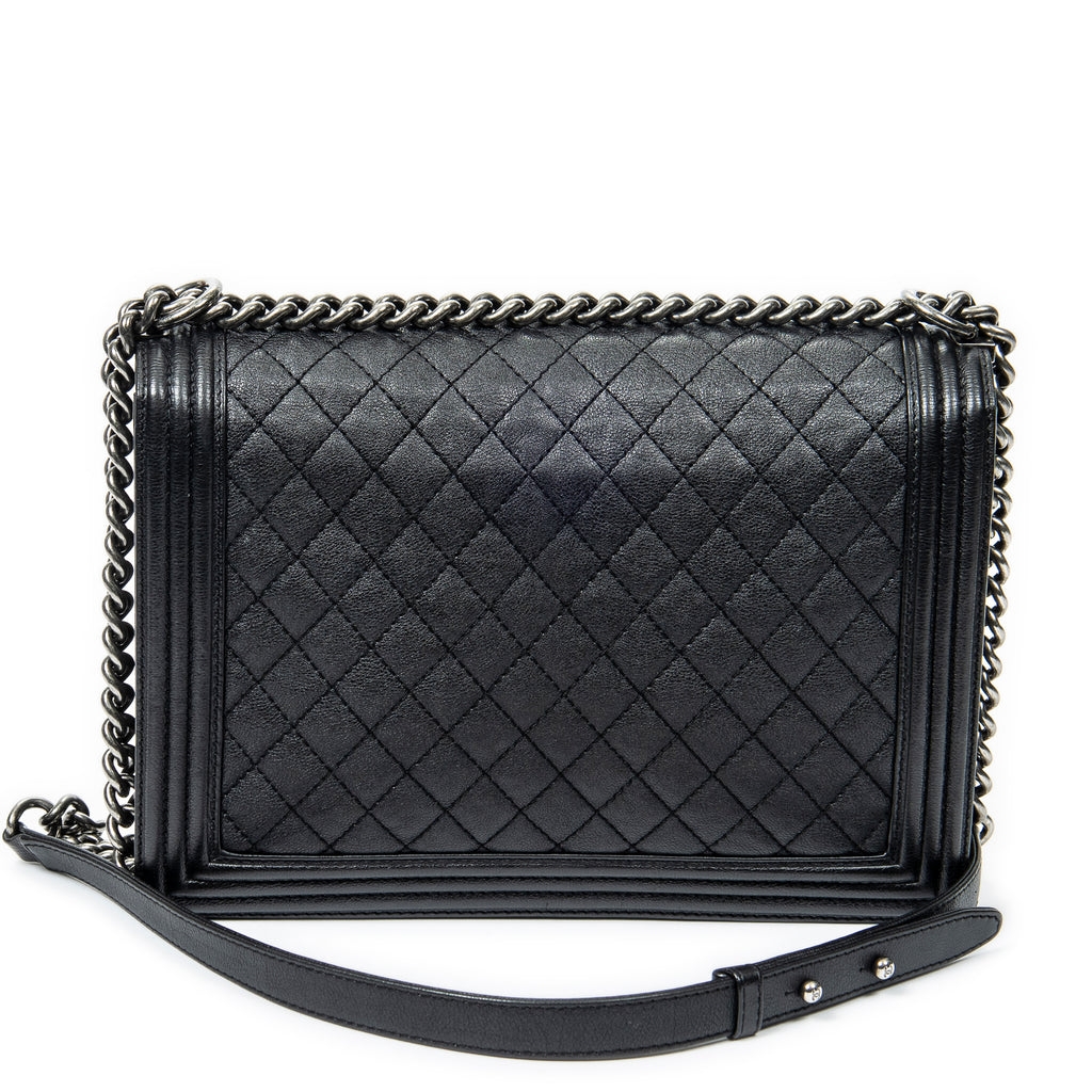 Shoulder Bag Large Boy Black Quilted Calfskin Leather