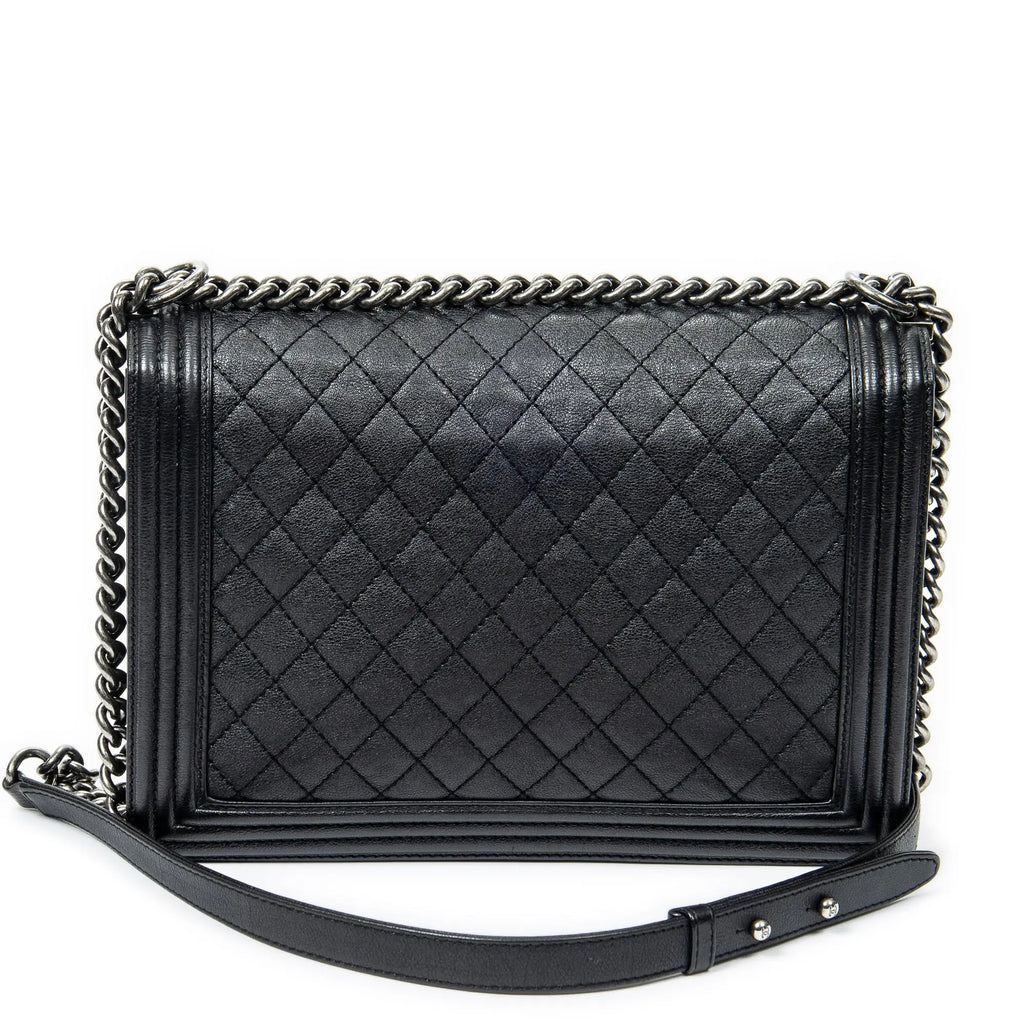 Bolso de Hombro Grande Niño Piel de Becerro Acolchada Negra