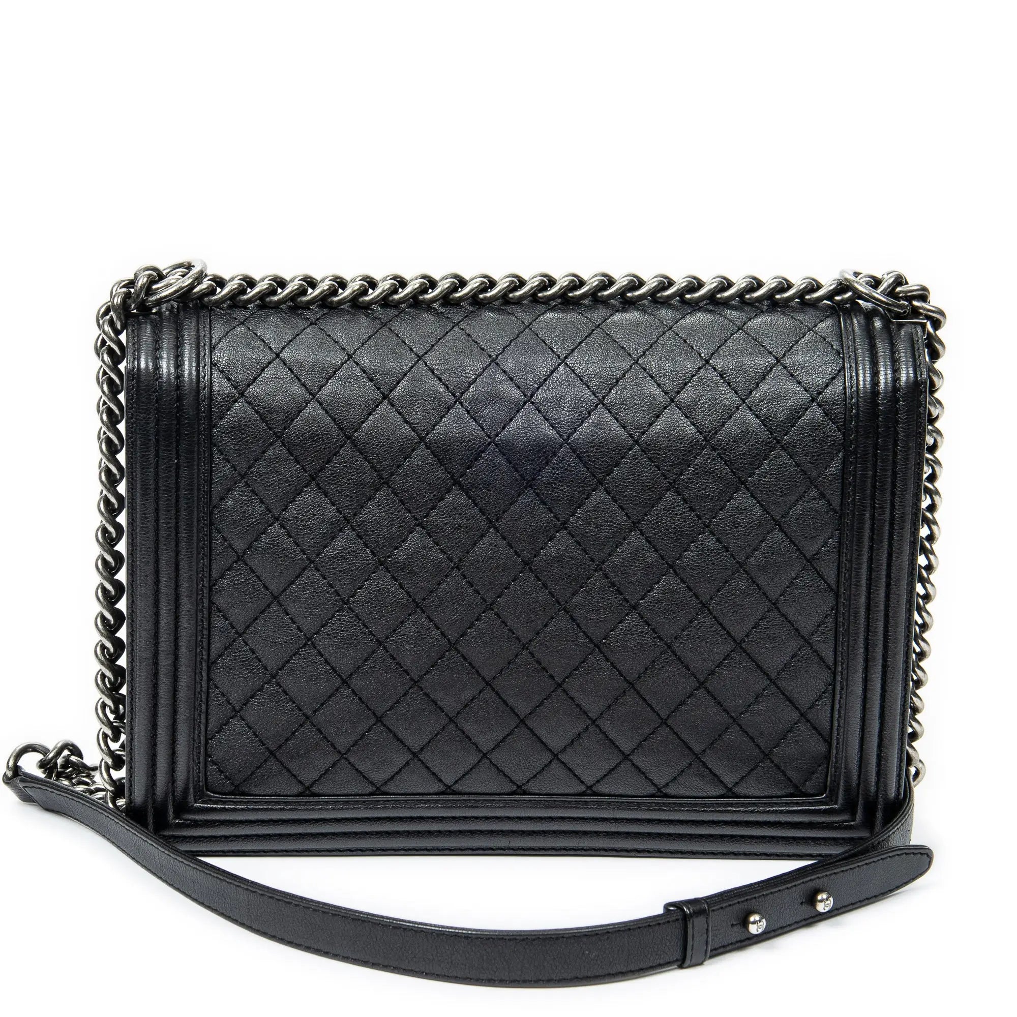 Bolso de Hombro Grande Niño Piel de Becerro Acolchada Negra