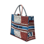 Handbag Large Book Tote Blue Embroidered Canvas