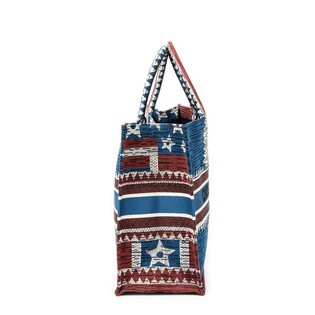 Handbag Large Book Tote Blue Embroidered Canvas