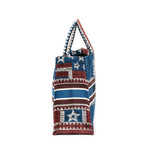 Handbag Large Book Tote Blue Embroidered Canvas