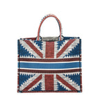 Handbag Large Book Tote Blue Embroidered Canvas