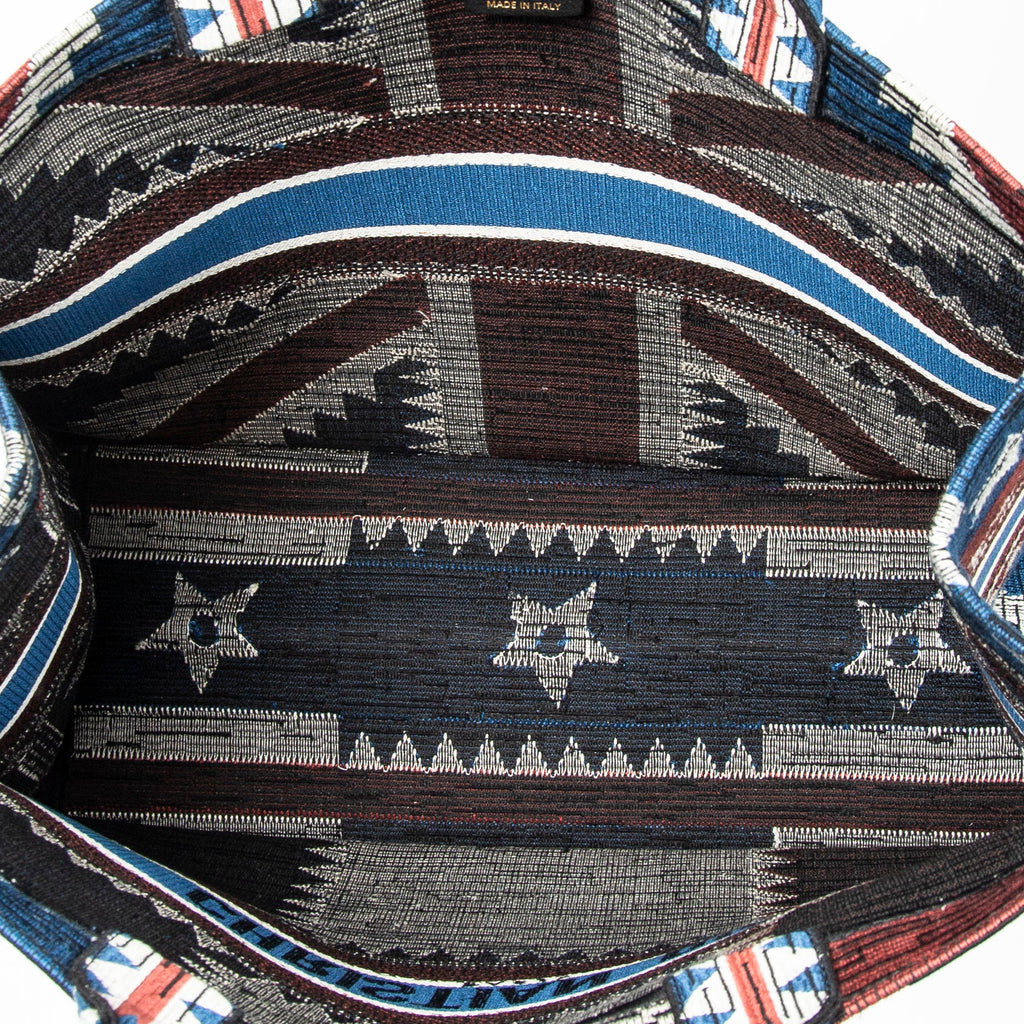 Handbag Large Book Tote Blue Embroidered Canvas