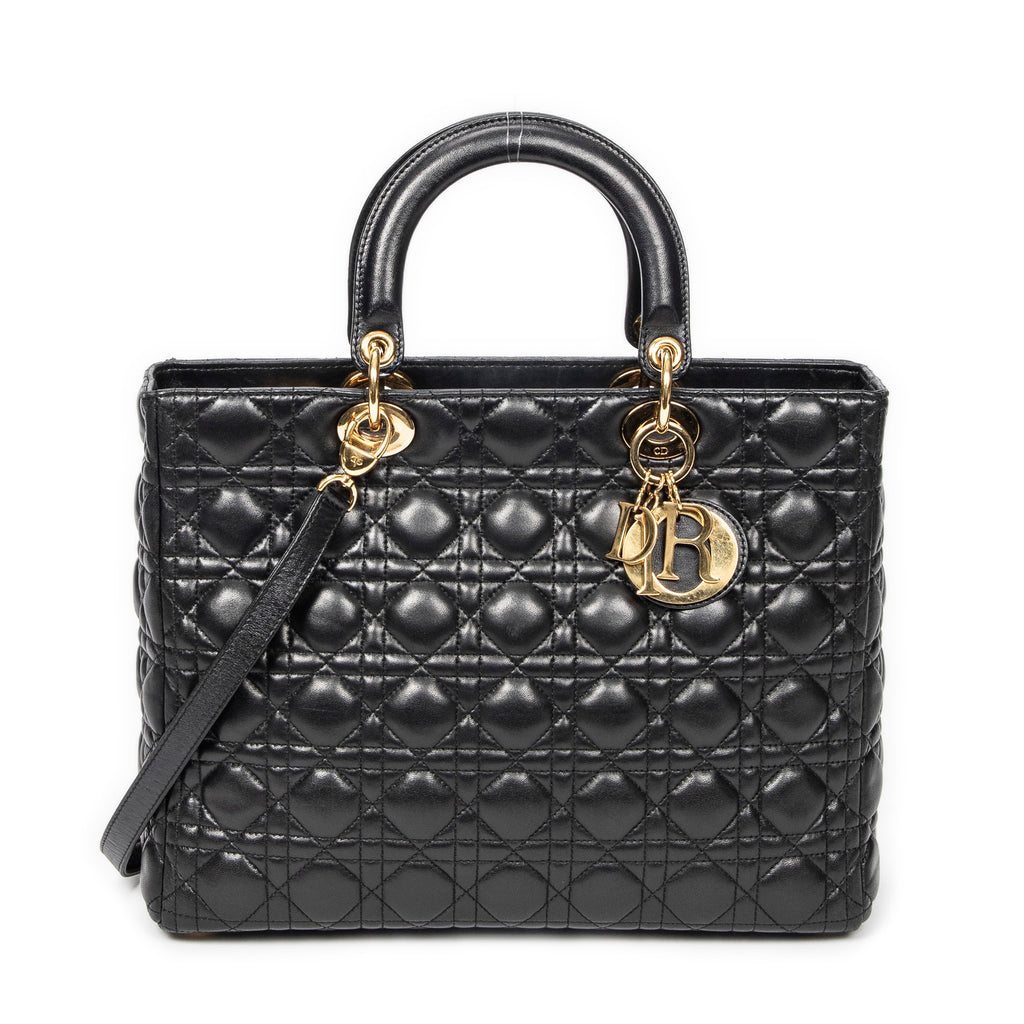 Handbag Large Lady Dior Zip Black Cannage Lambskin Leather