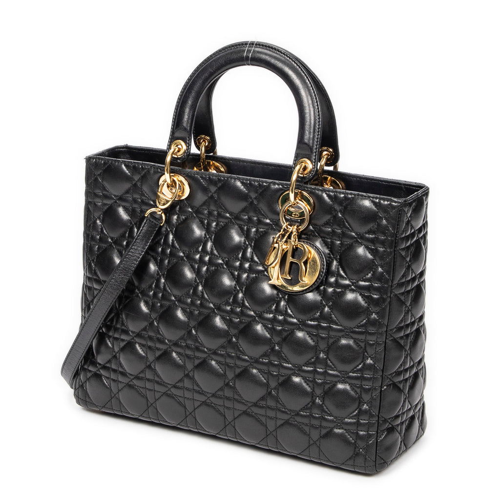 Handbag Large Lady Dior Zip Black Cannage Lambskin Leather