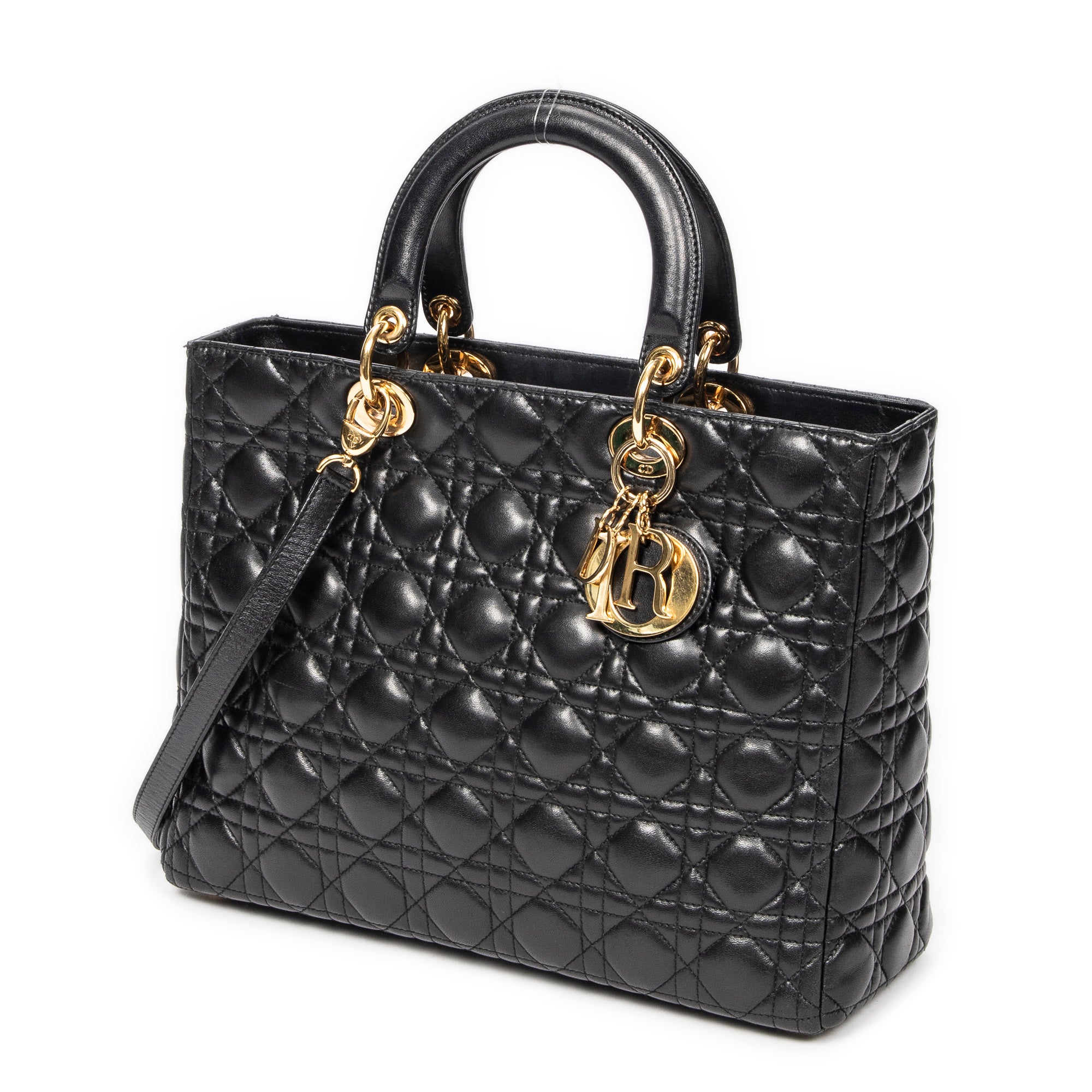 Handbag Large Lady Dior Zip Black Cannage Lambskin Leather