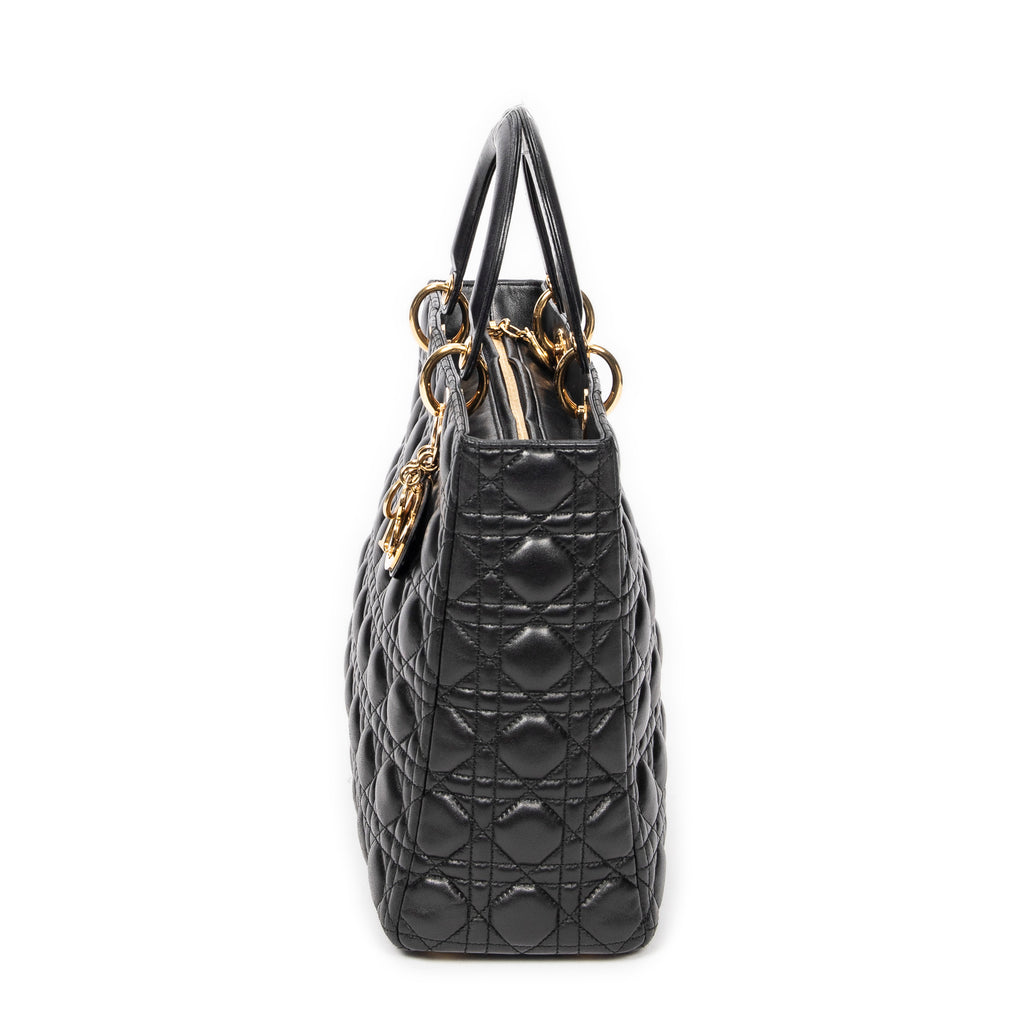 Handbag Large Lady Dior Zip Black Cannage Lambskin Leather