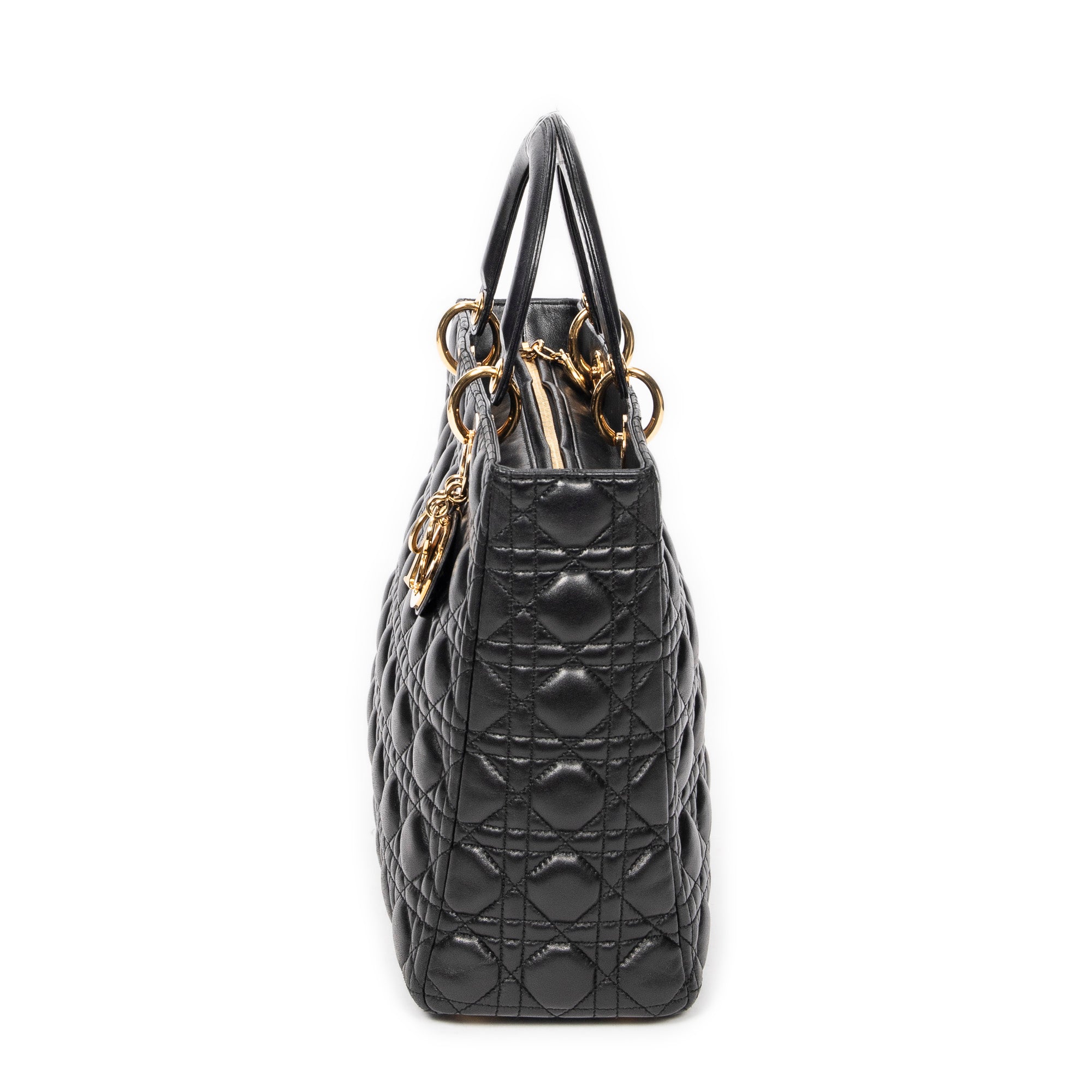 Handbag Large Lady Dior Zip Black Cannage Lambskin Leather