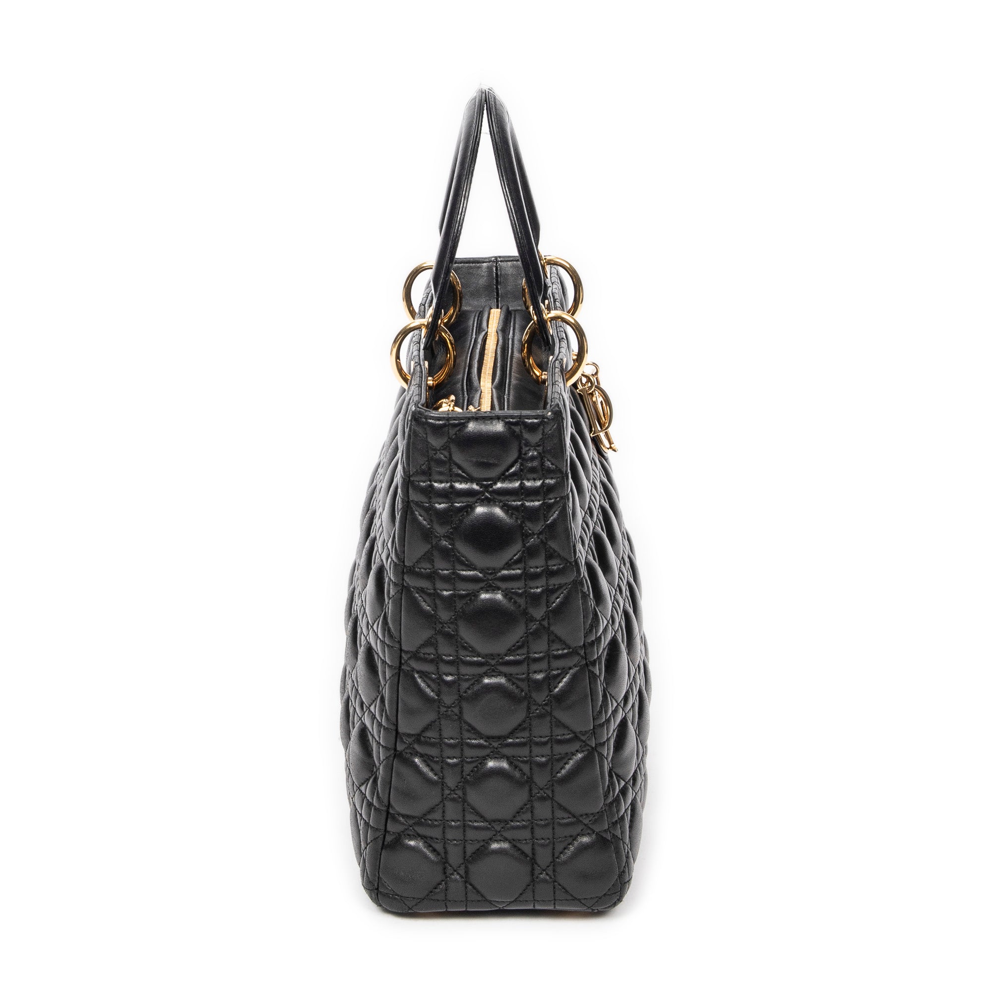 Handbag Large Lady Dior Zip Black Cannage Lambskin Leather