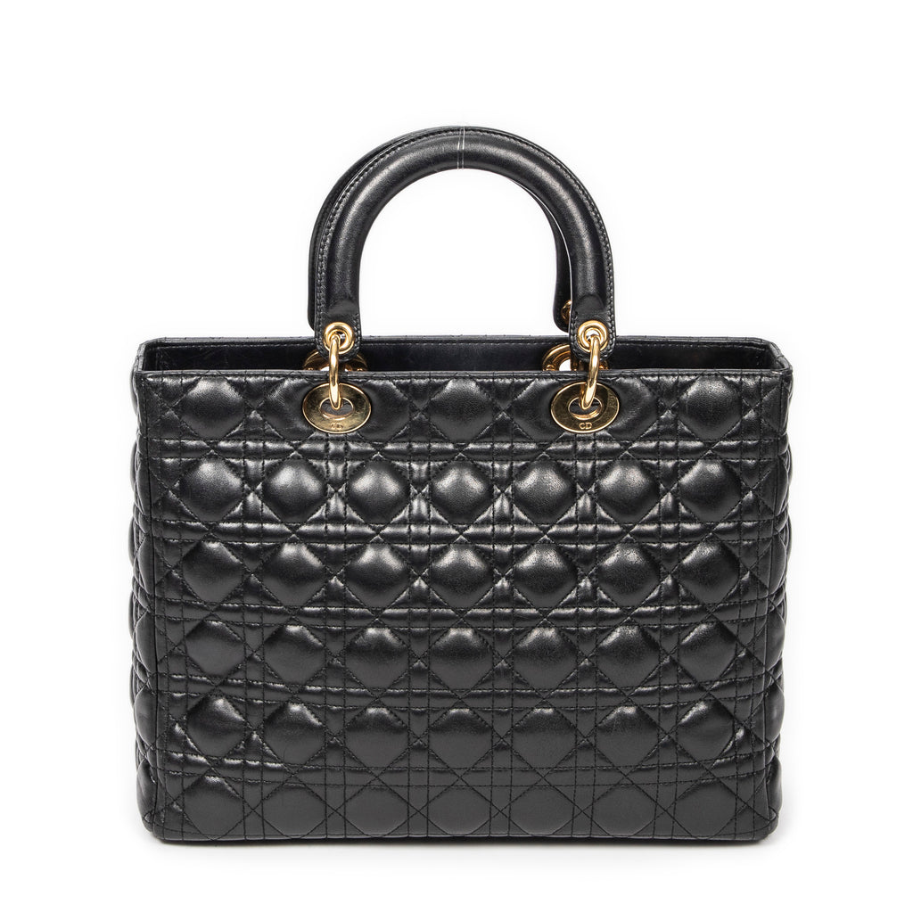 Handbag Large Lady Dior Zip Black Cannage Lambskin Leather