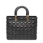 Handbag Large Lady Dior Zip Black Cannage Lambskin Leather