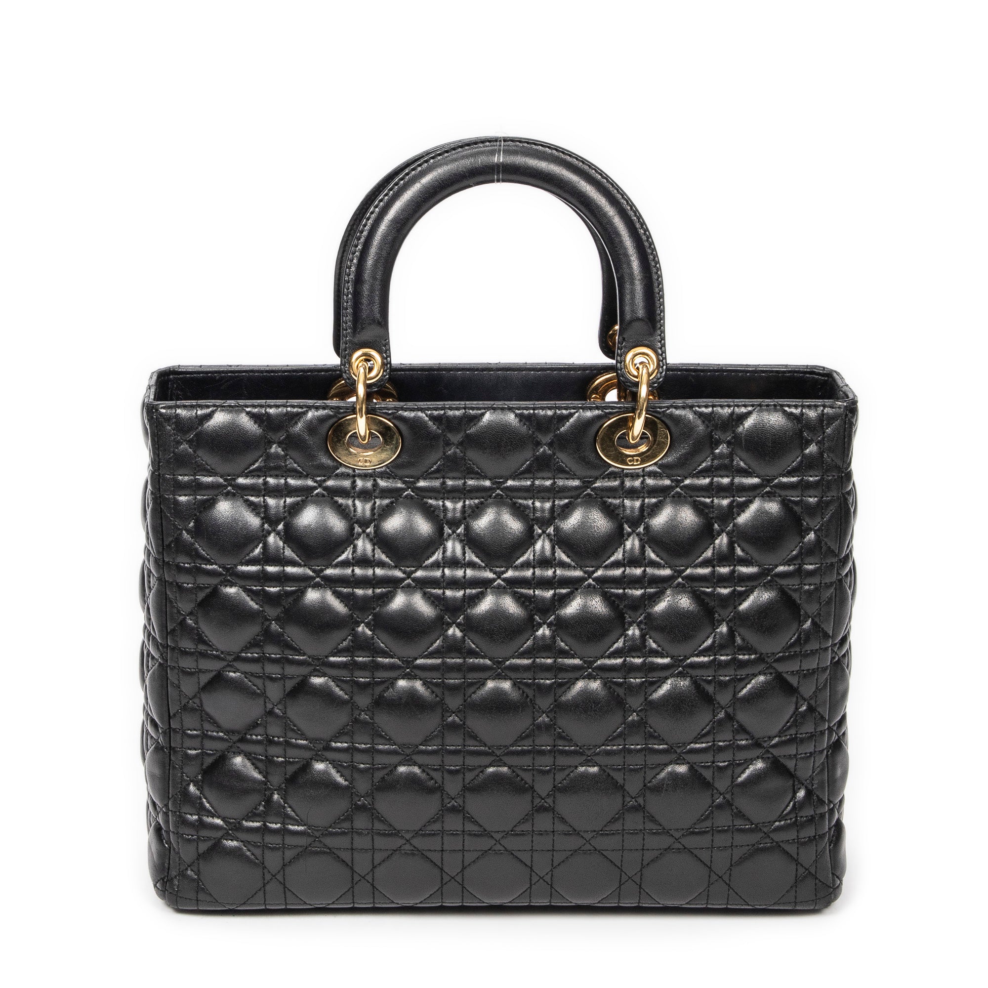 Handbag Large Lady Dior Zip Black Cannage Lambskin Leather