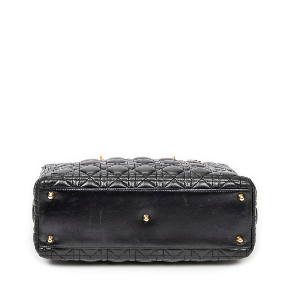 Handbag Large Lady Dior Zip Black Cannage Lambskin Leather