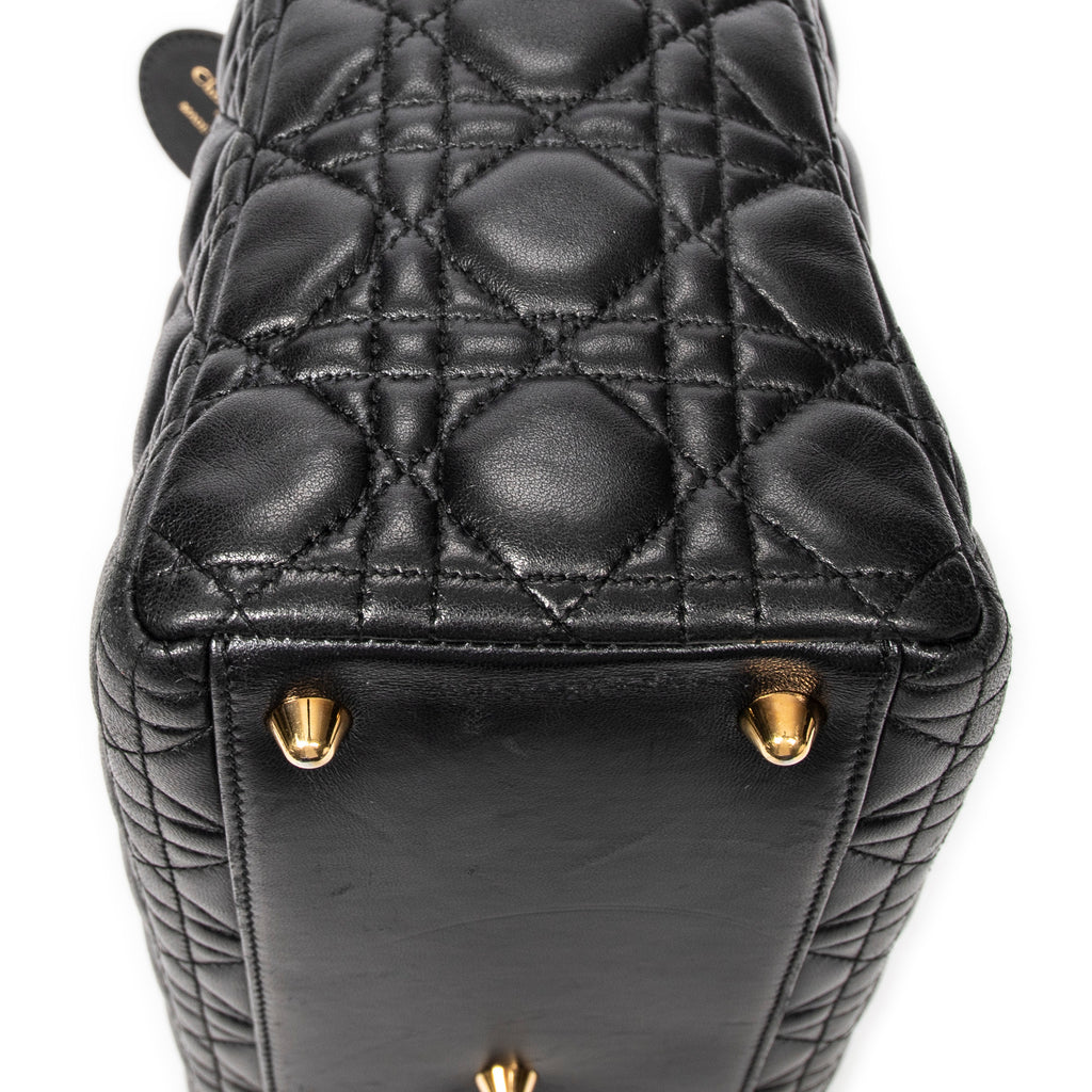 Handbag Large Lady Dior Zip Black Cannage Lambskin Leather
