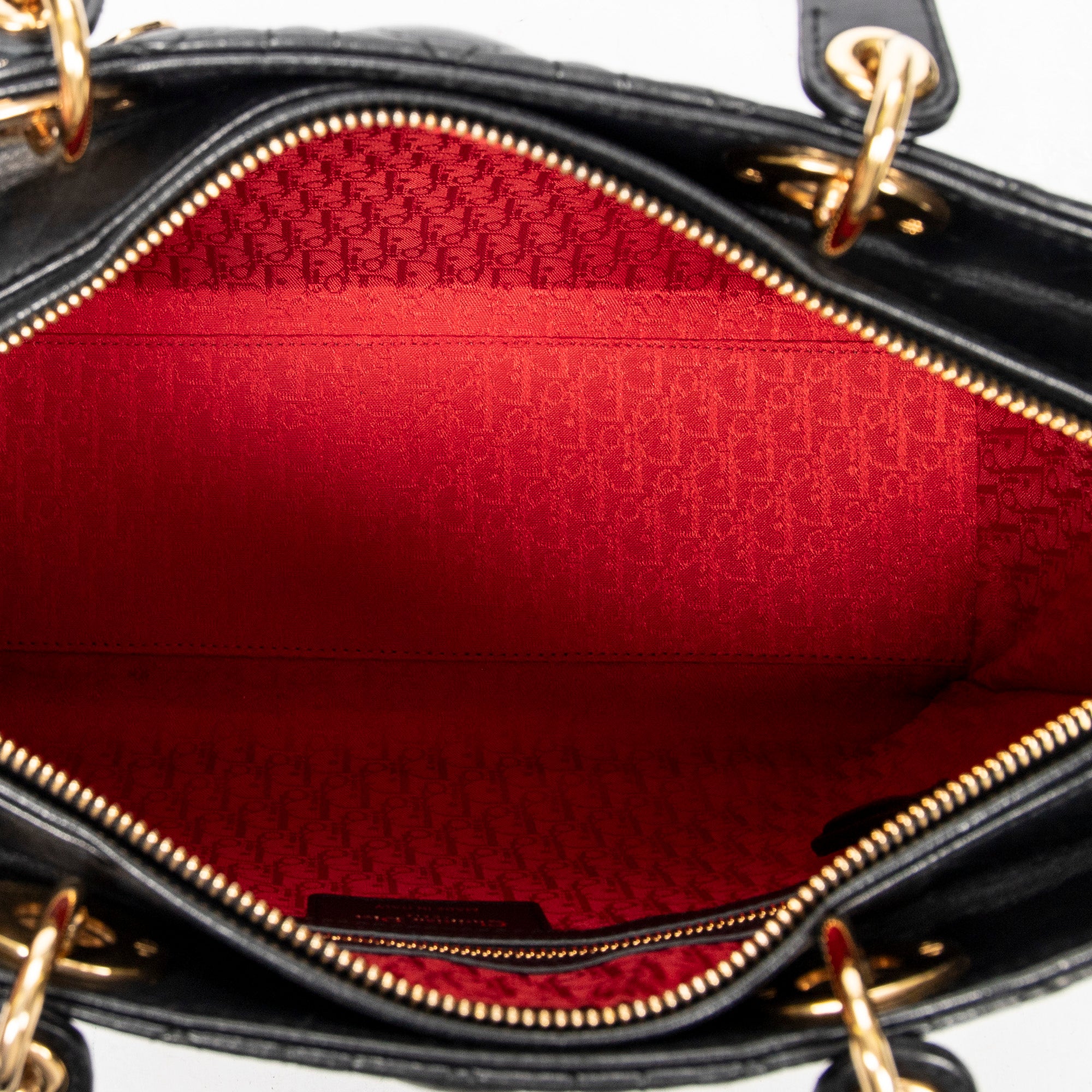 Handbag Large Lady Dior Zip Black Cannage Lambskin Leather