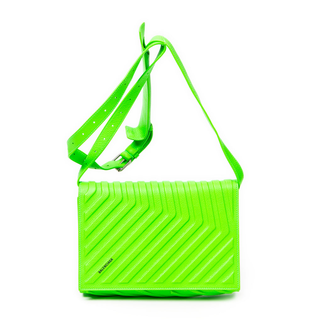 Shoulder Bag Car Flap Green Embossed Leather