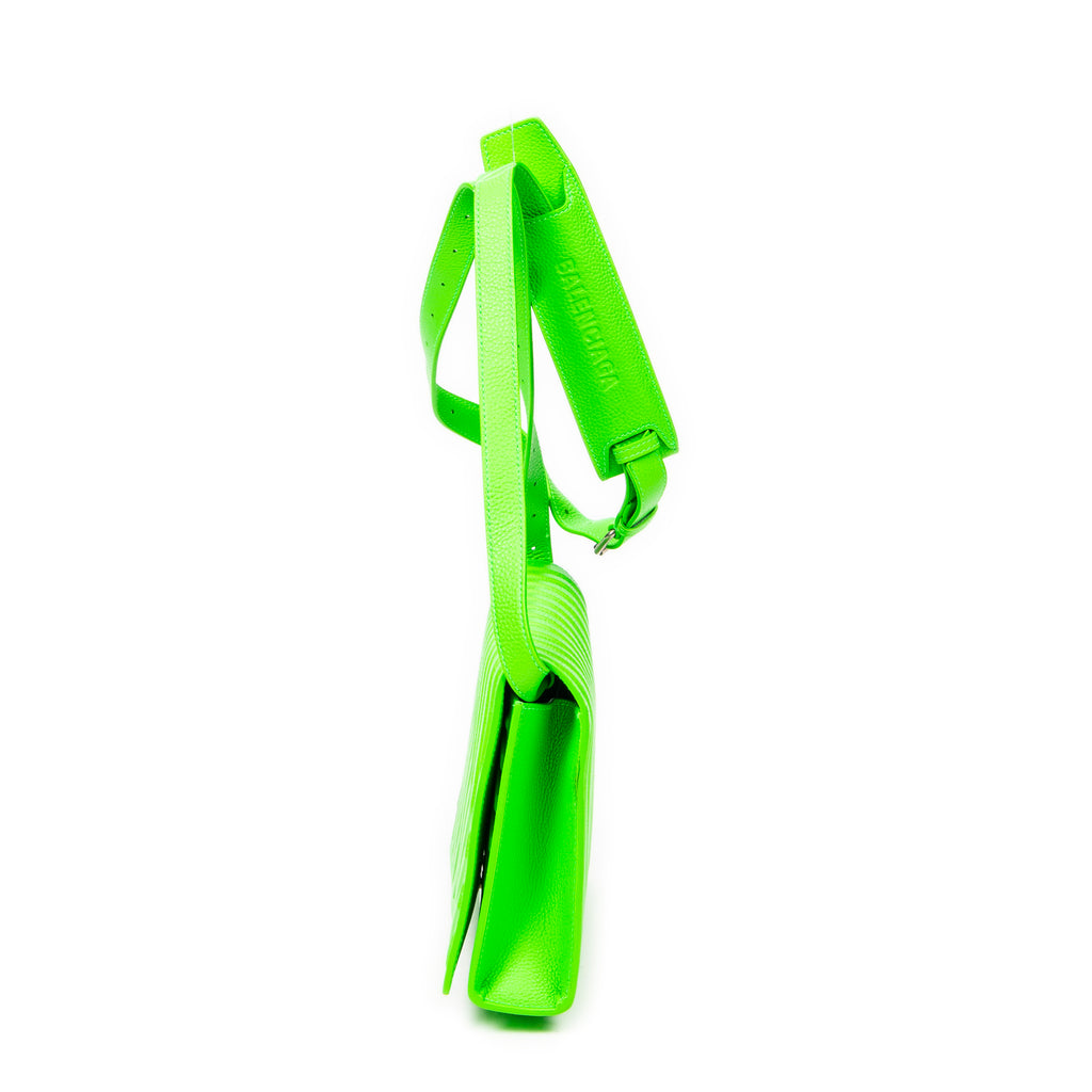 Shoulder Bag Car Flap Green Embossed Leather