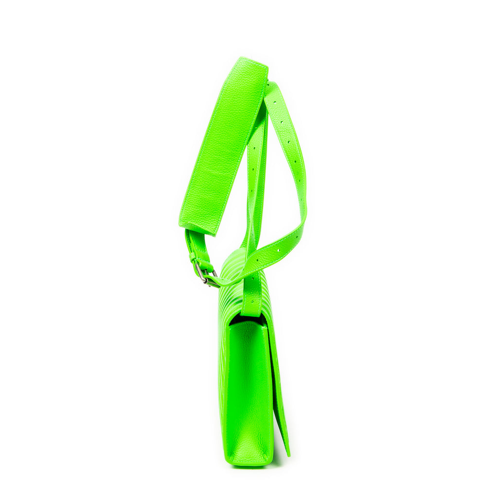 Shoulder Bag Car Flap Green Embossed Leather