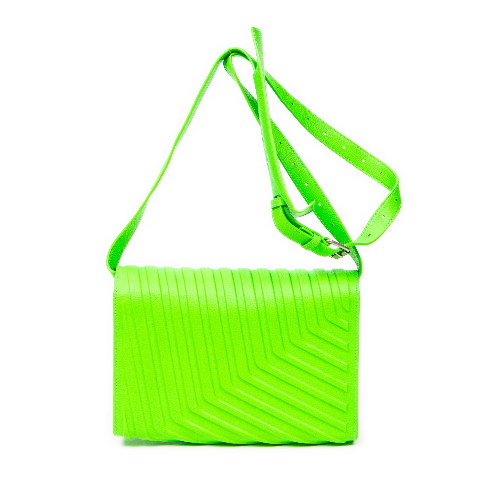 Shoulder Bag Car Flap Green Embossed Leather
