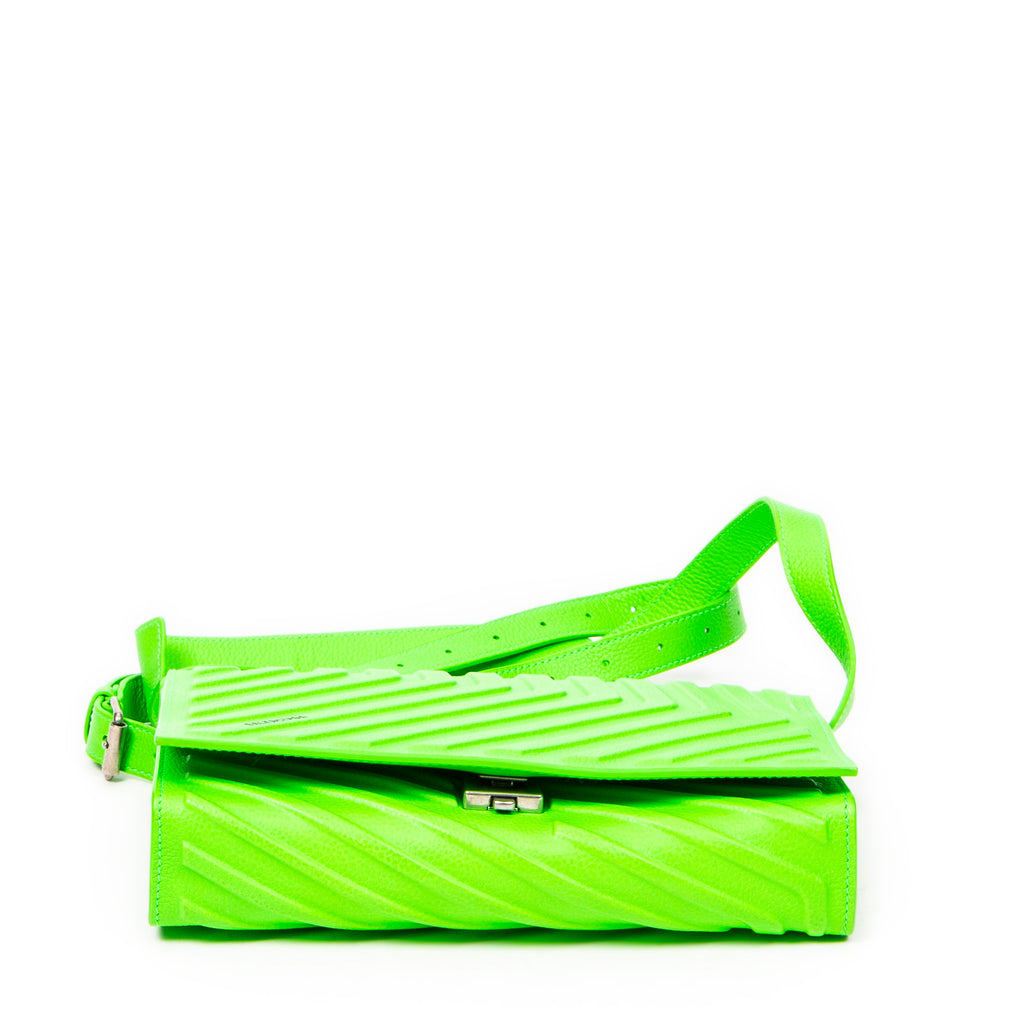 Shoulder Bag Car Flap Green Embossed Leather