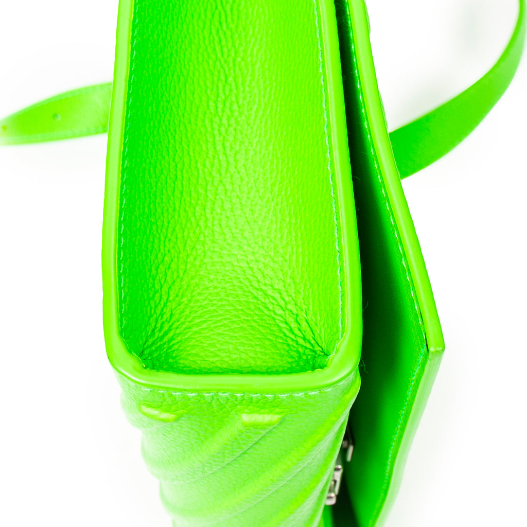 Shoulder Bag Car Flap Green Embossed Leather