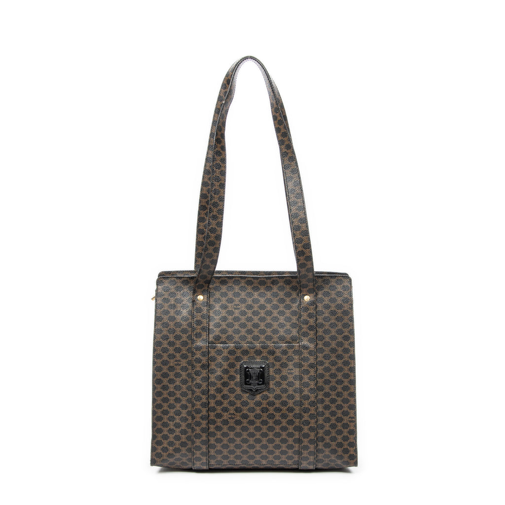 Shoulder Bag Zip Shopping Tote Brown Macadam Coated Canvas