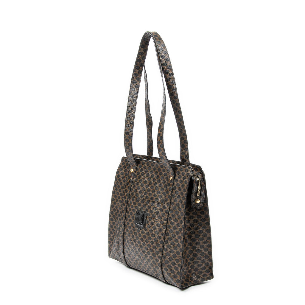 Shoulder Bag Zip Shopping Tote Brown Macadam Coated Canvas