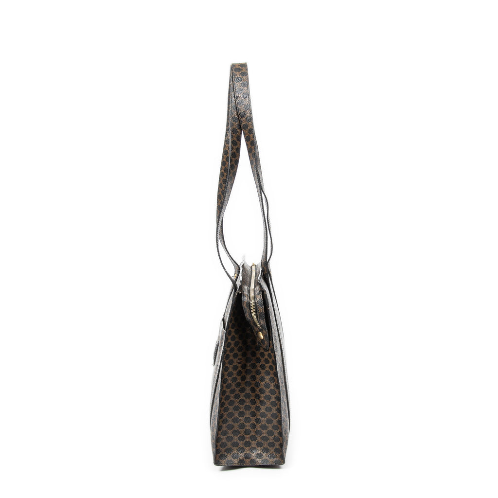 Shoulder Bag Zip Shopping Tote Brown Macadam Coated Canvas