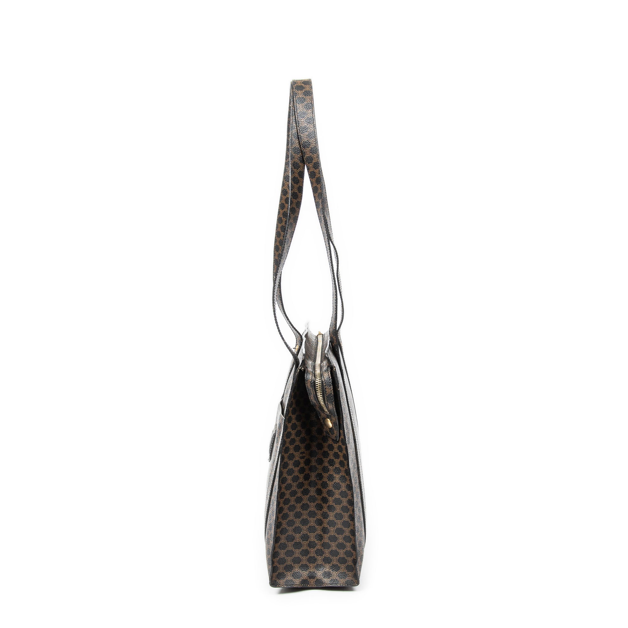 Shoulder Bag Zip Shopping Tote Brown Macadam Coated Canvas