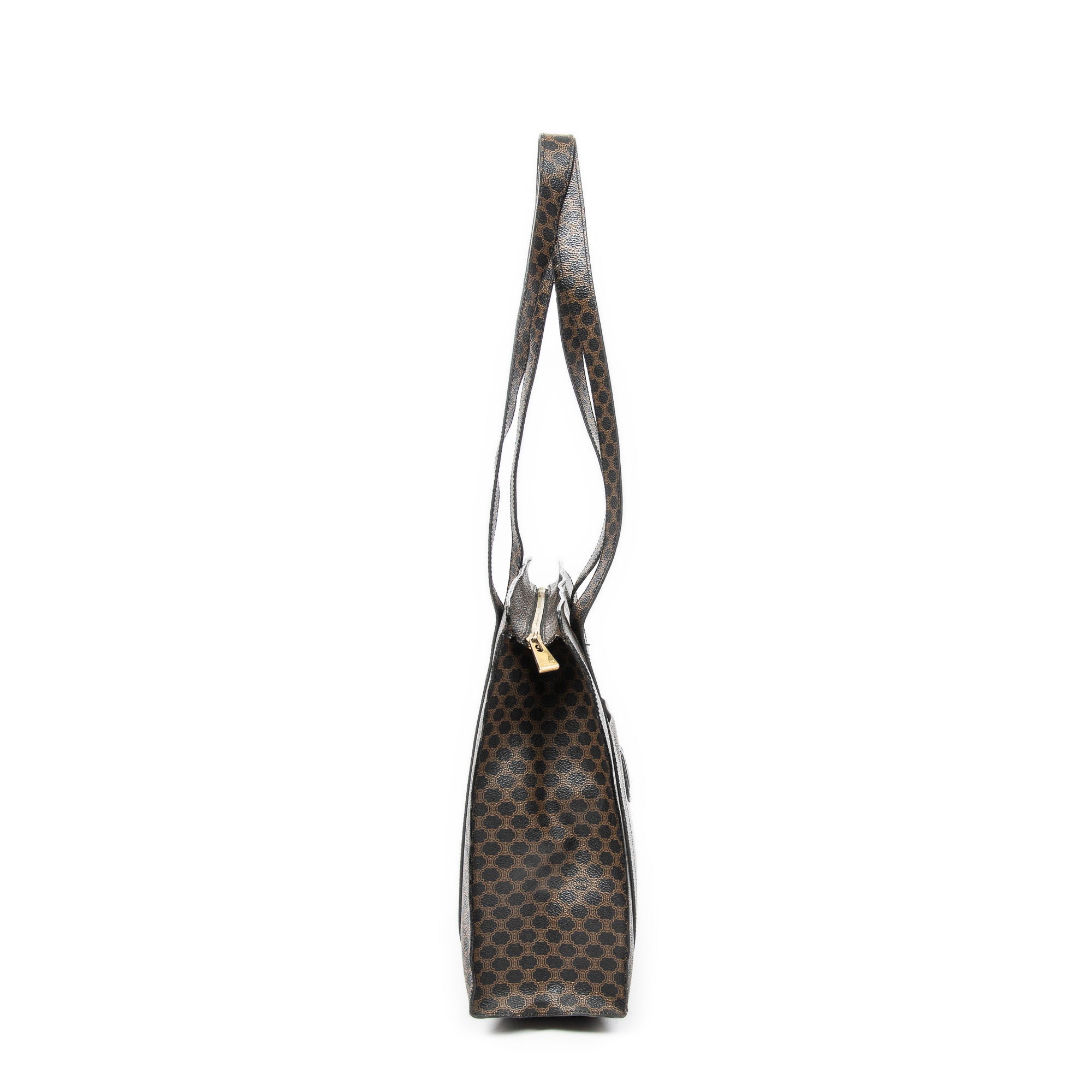 Shoulder Bag Zip Shopping Tote Brown Macadam Coated Canvas