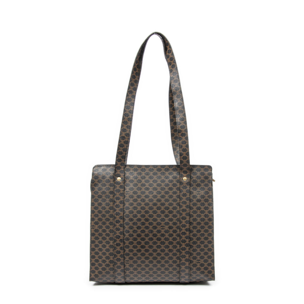 Shoulder Bag Zip Shopping Tote Brown Macadam Coated Canvas