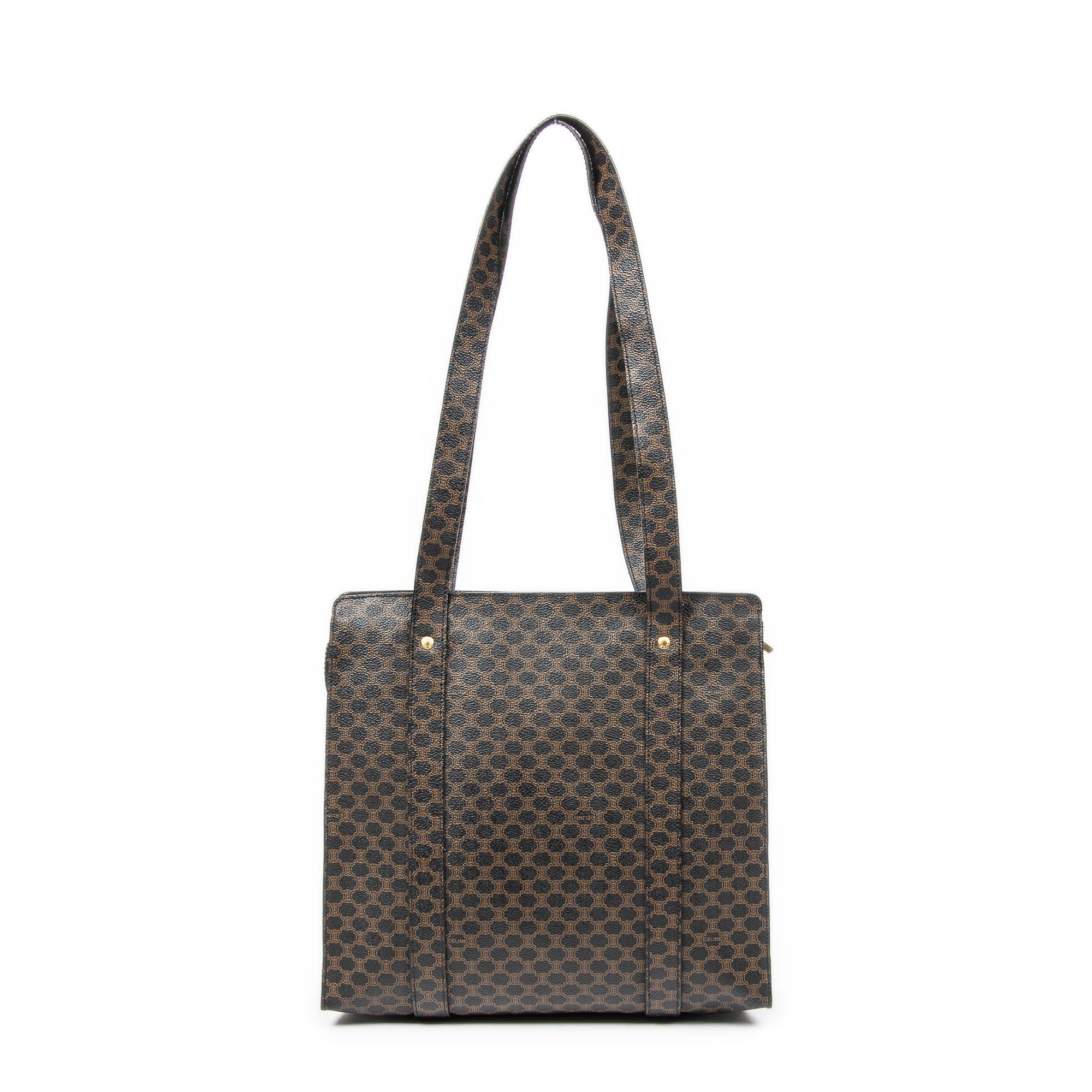 Shoulder Bag Zip Shopping Tote Brown Macadam Coated Canvas