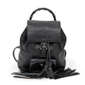 Backpack Small Bamboo Tassel Backpack Black Grained Leather