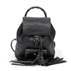 Backpack Small Bamboo Tassel Backpack Black Grained Leather