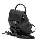 Backpack Small Bamboo Tassel Backpack Black Grained Leather