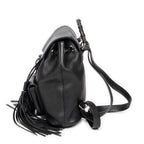 Backpack Small Bamboo Tassel Backpack Black Grained Leather