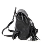 Backpack Small Bamboo Tassel Backpack Black Grained Leather