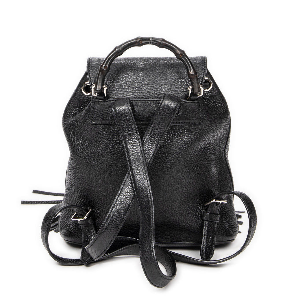 Backpack Small Bamboo Tassel Backpack Black Grained Leather