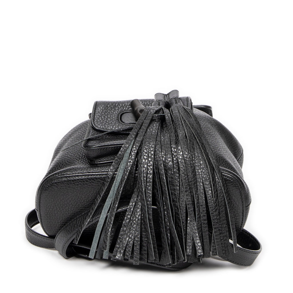 Backpack Small Bamboo Tassel Backpack Black Grained Leather