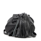Backpack Small Bamboo Tassel Backpack Black Grained Leather