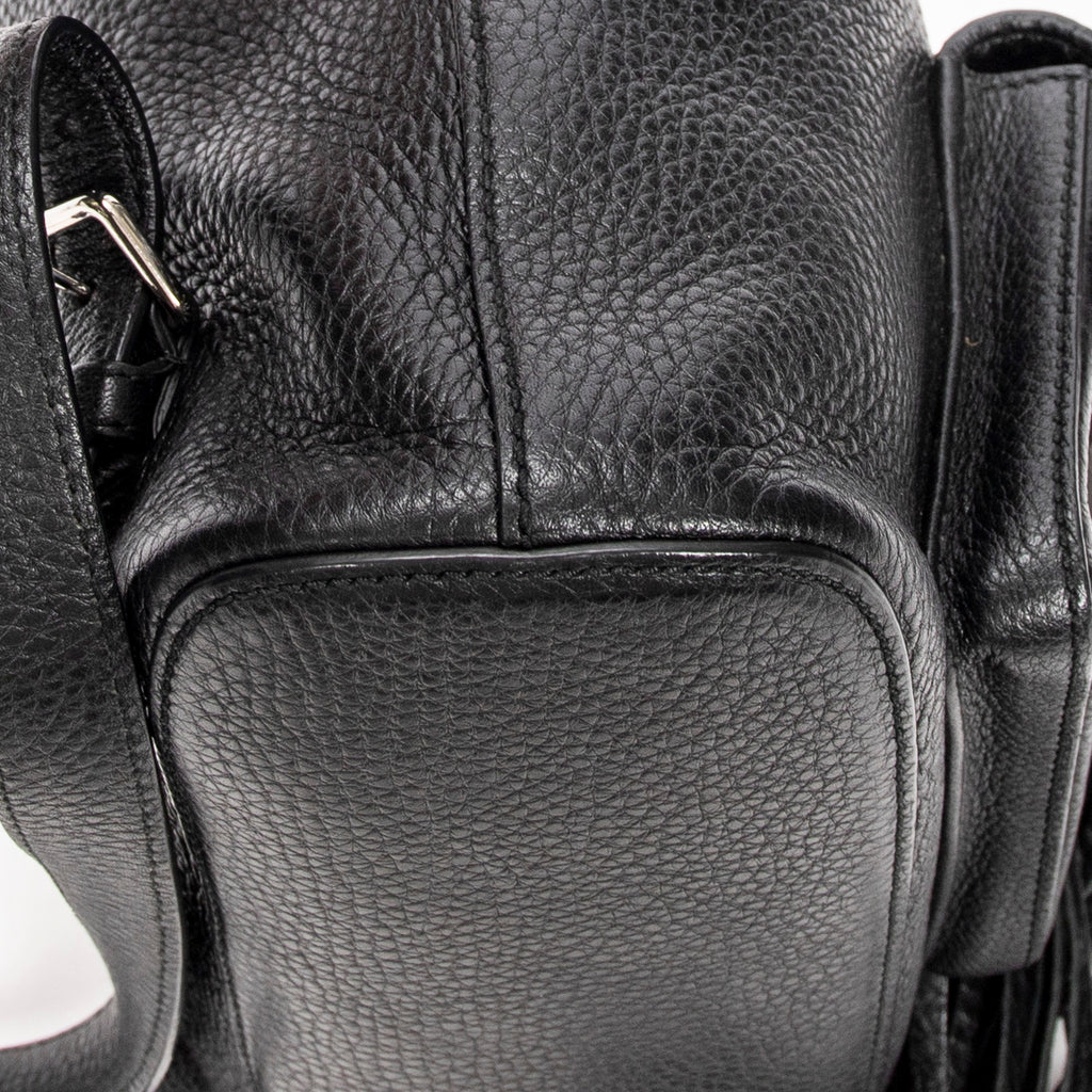 Backpack Small Bamboo Tassel Backpack Black Grained Leather