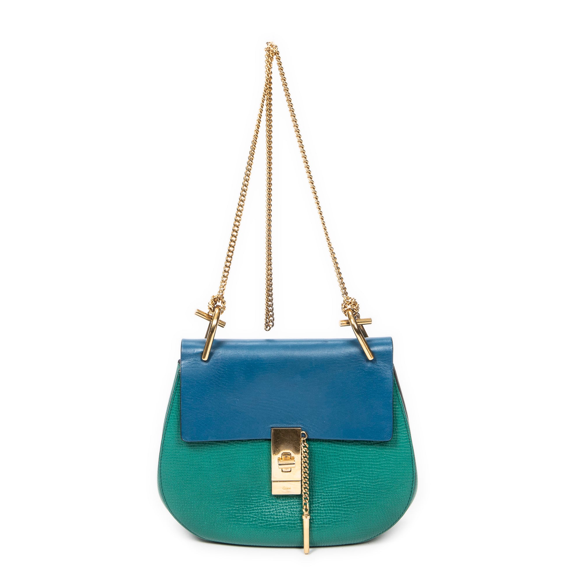 Shoulder Bag Small Bicolor Drew Blue Grained Calfskin Leather