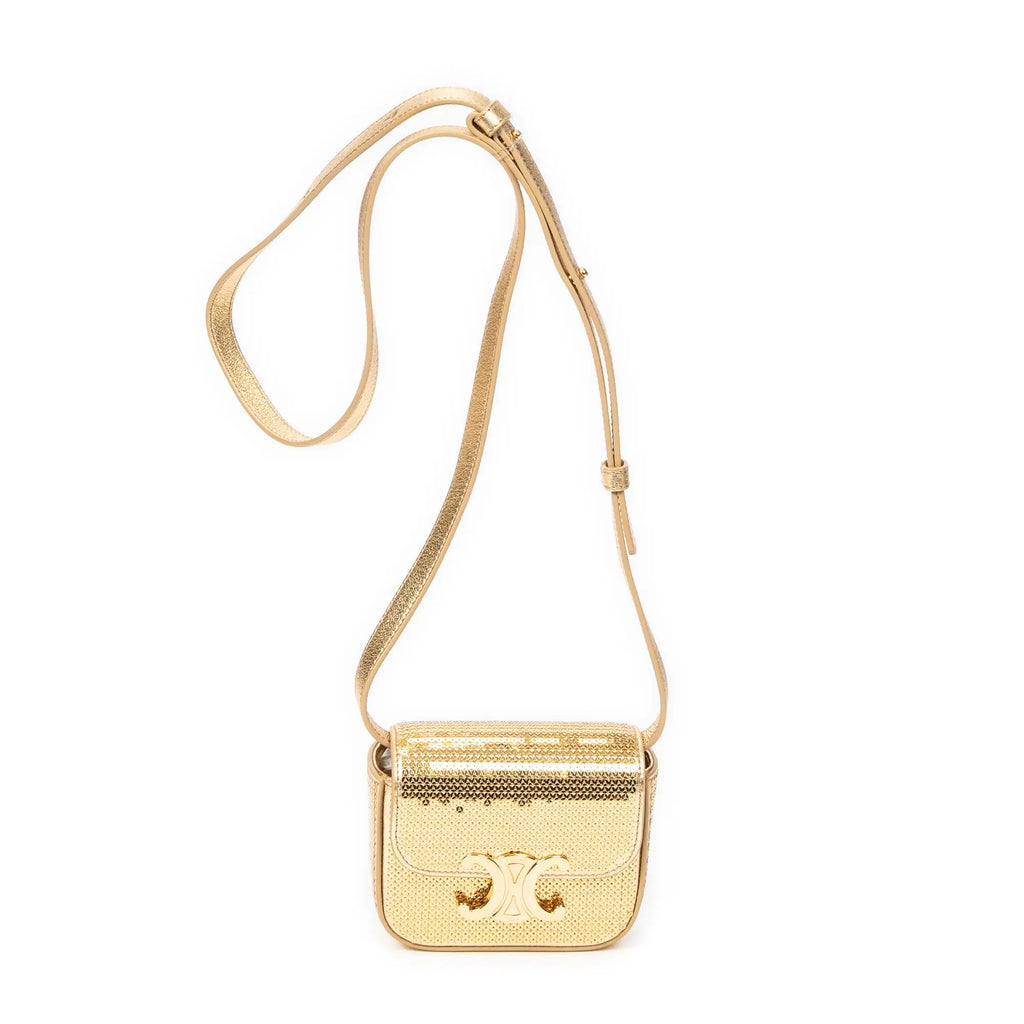 Bandolera Ed. Ltda. Rara Mini Triomphe Lentejuelas Doradas de Lona