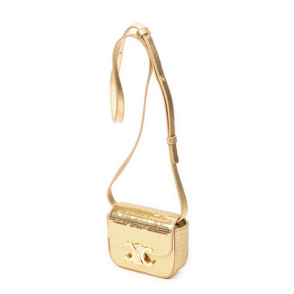 Bandolera Ed. Ltda. Rara Mini Triomphe Lentejuelas Doradas de Lona