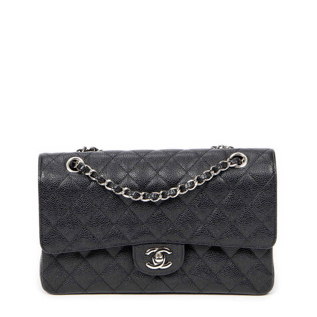 Shoulder Bag Classic Double Flap 26 Black Quilted Caviar Leather