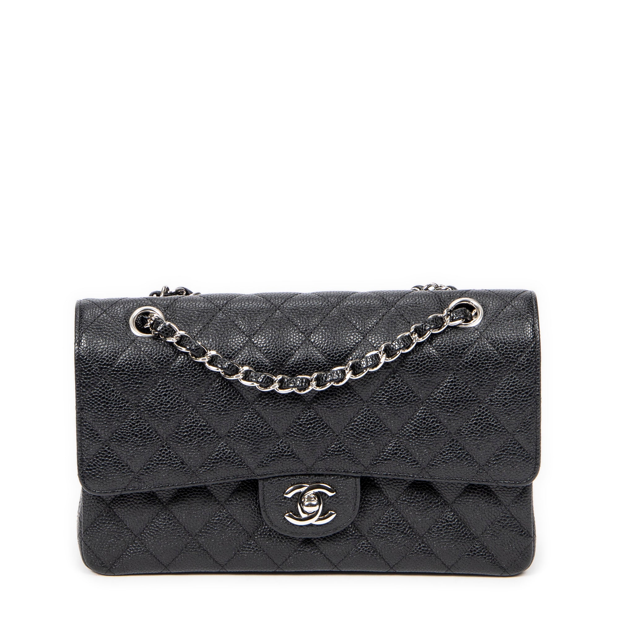 Shoulder Bag Classic Double Flap 26 Black Quilted Caviar Leather
