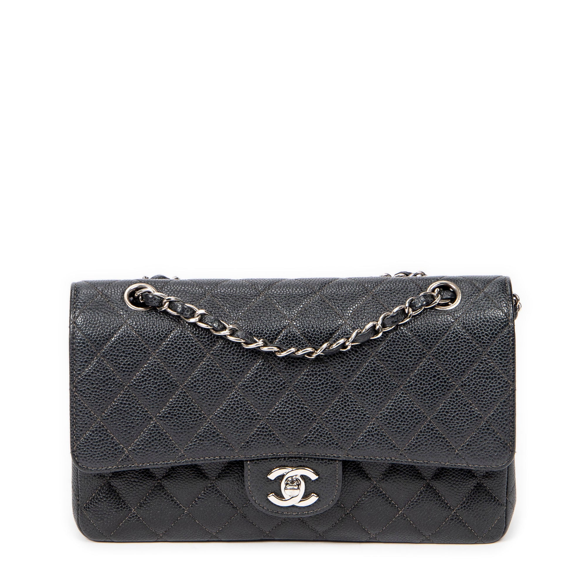 Shoulder Bag Classic Double Flap 26 Black Quilted Caviar Leather